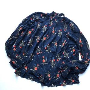 Loverichie• Navy Blue Smocked Floral Print Blouse